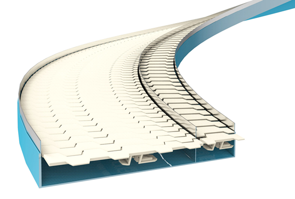 Dual track spiral conveyor-slat chains